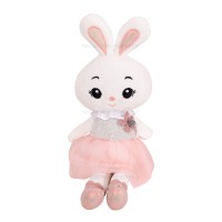 عروسک خرگوش نینو 45 سانت رنگ سفید دامن صورتی