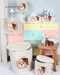 سبد اکسسوری گرد بزرگ طرح تدی رنگ کرم ایسیز Isiz