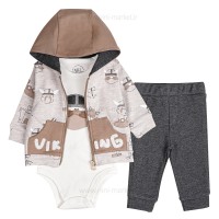 سه تکه پسرانه طرح وایکینگ رنگ کرم نیلی nili