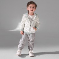 سه تیکه پسرانه طرح سگ راه راه رنگ سبز طوسی  پاپو papo