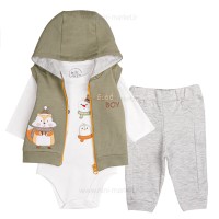 سه تکه پسرانه طرح روباه رنگ سبز نیلی nili