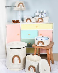 سبد بزرگ اسباب بازی طرح رنگین کمان رنگ کرم ایسیز Isiz