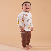 بلوز شلوار طرح حیوانات جنگل رنگ قهوه ای ایندیگو Indigo