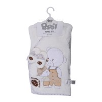 ست 5 تکه حوله نوزادی پاپو papo طرح خرس کلاه دار رنگ کرم