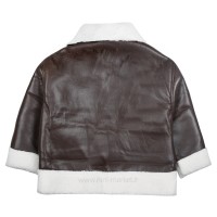 کاپشن چرم پسرانه طرح ساده رنگ قهوه‌ای