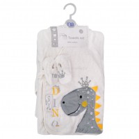 سرویس حوله 5تیکه طرح دایناسور رنگ سفید طوسی مادرکر