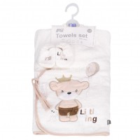 سرویس حوله 5 تیکه طرح خرس و تاج کرمی مادرکر