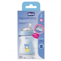 شیشه شیر نچرال فیلینگ 250 میل +2 ماه رنگ آبی چیکو Chicco