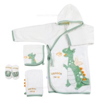 سرویس حوله 5 تیکه طرح اسب دایناسور رنگ سفید سبز Papo