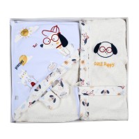 سرویس حوله 4 تیکه جعبه ای طرح سگ رنگ سفید آبی Papo