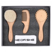 شانه برس 3 تیکه چوبی جعبه طوسی heorshe