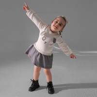 پیراهن دخترانه طرح خرگوش خال خال رنگ کرم طوسی پاپو Papo