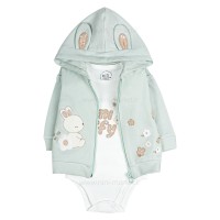 سه تیکه دخترانه طرح گل و خرگوش رنگ سبز نیلی nili