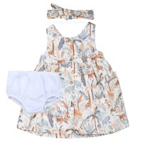 پیراهن دخترانه مدل کاترین طرح حیوانات جنگل رنگ سبز ایندیگو indigo