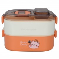 ظرف غذای استیل دو طبقه دسته دار رنگ صورتی خارجی