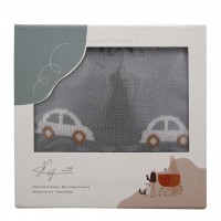 پتو بافت کلاه دار طرح ماشین رنگ طوسی لیزا lisa